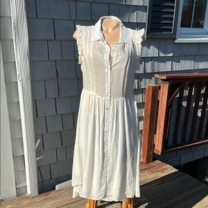 BURU Off-White  Rayon Ruffled Sleeveless Dress Size Large